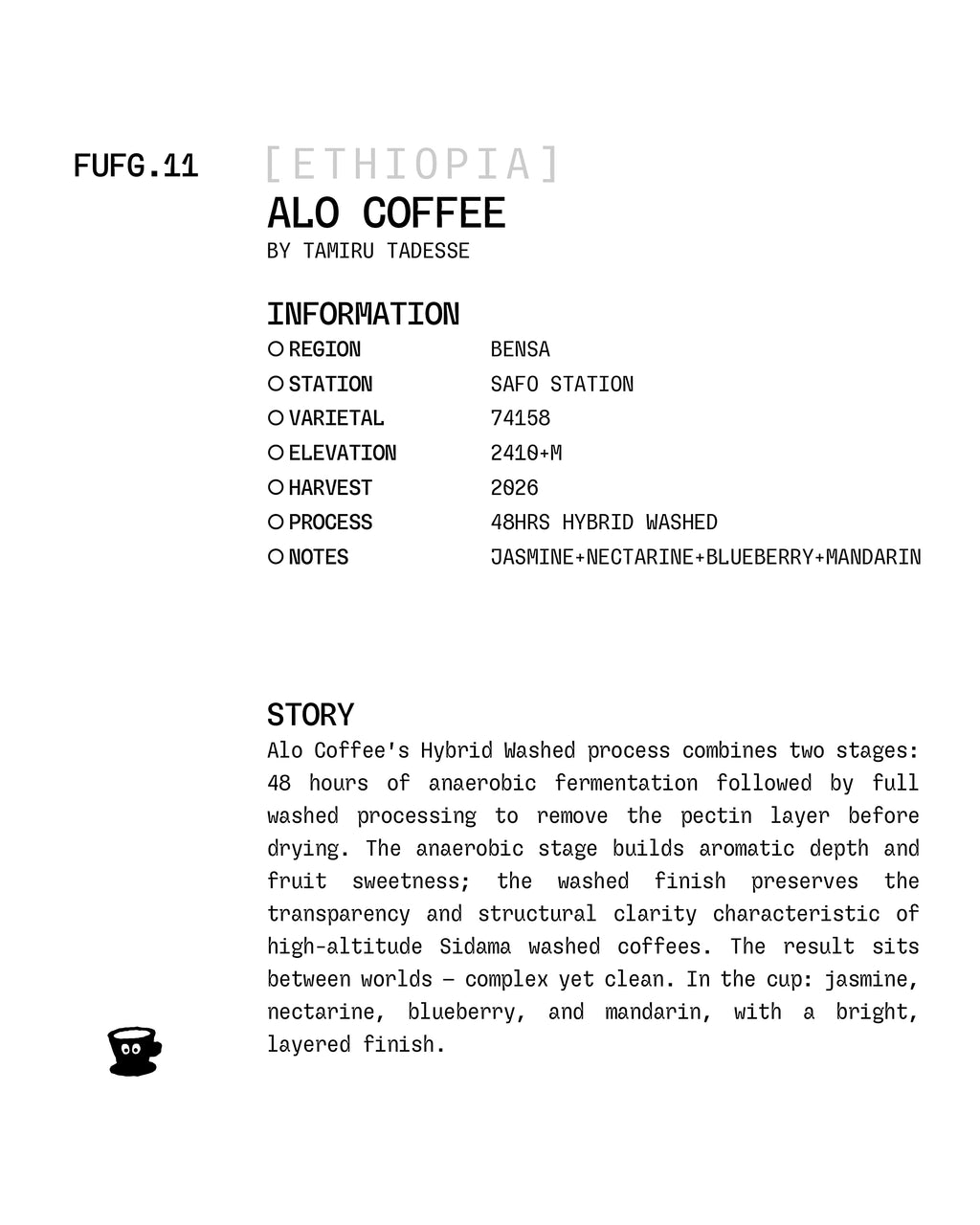 Ethiopia - Alo Coffee / 74158 (Safo Station) / 48hrs Hybrid Washed