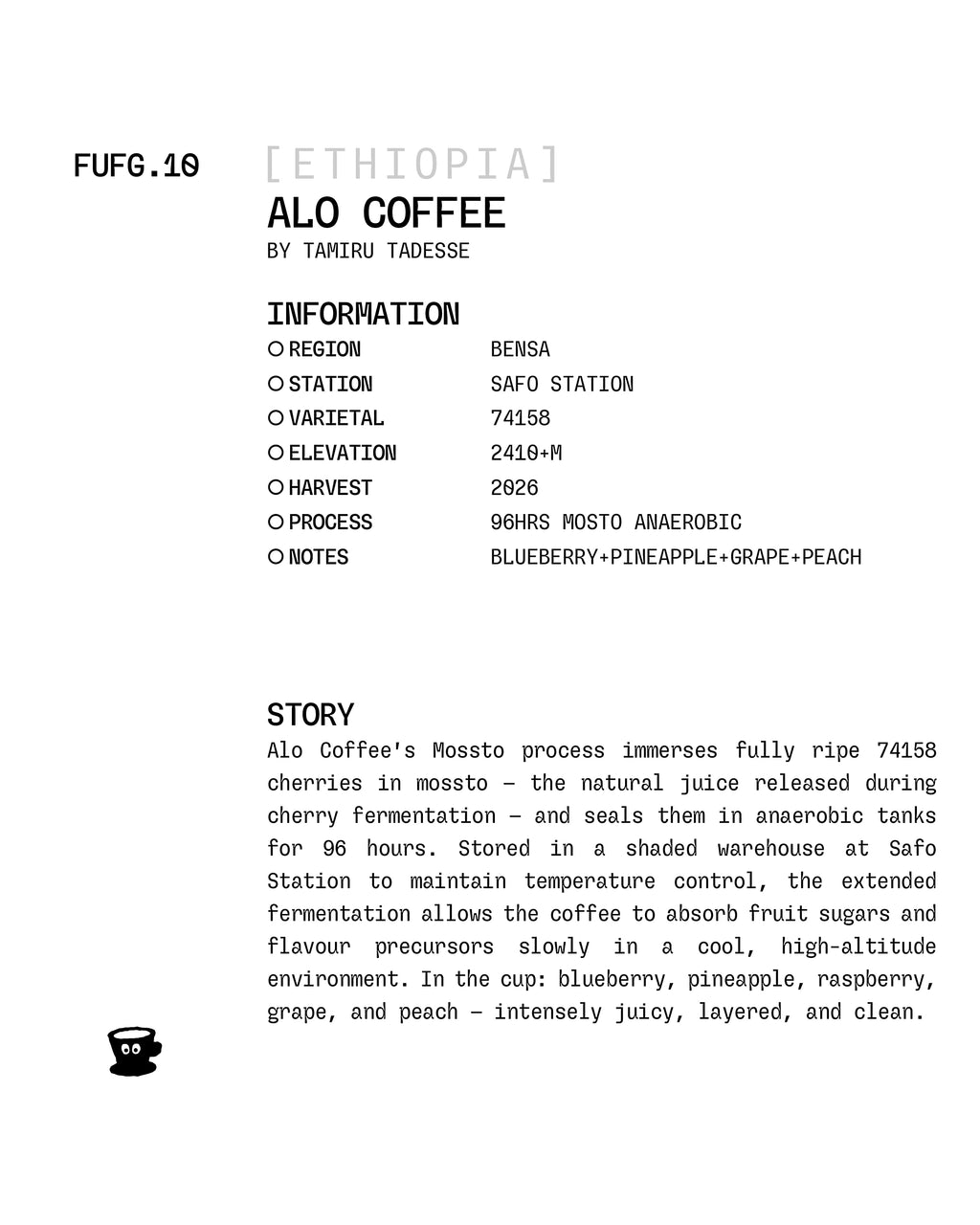 Ethiopia - Alo Coffee / 74158 (Safo Station) / Mosto 96hrs Anaerobic