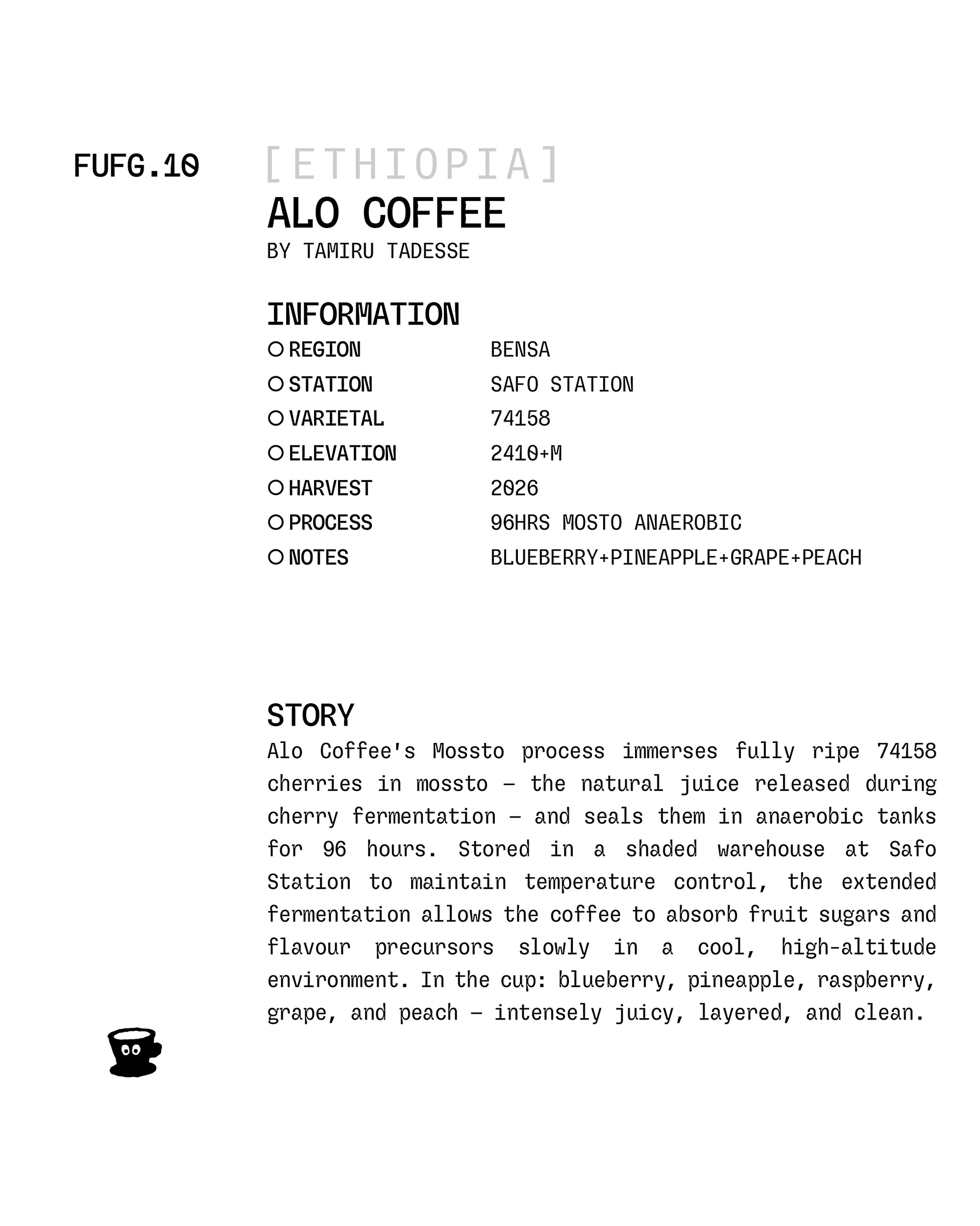 Ethiopia - Alo Coffee / 74158 (Safo Station) / Mosto 96hrs Anaerobic