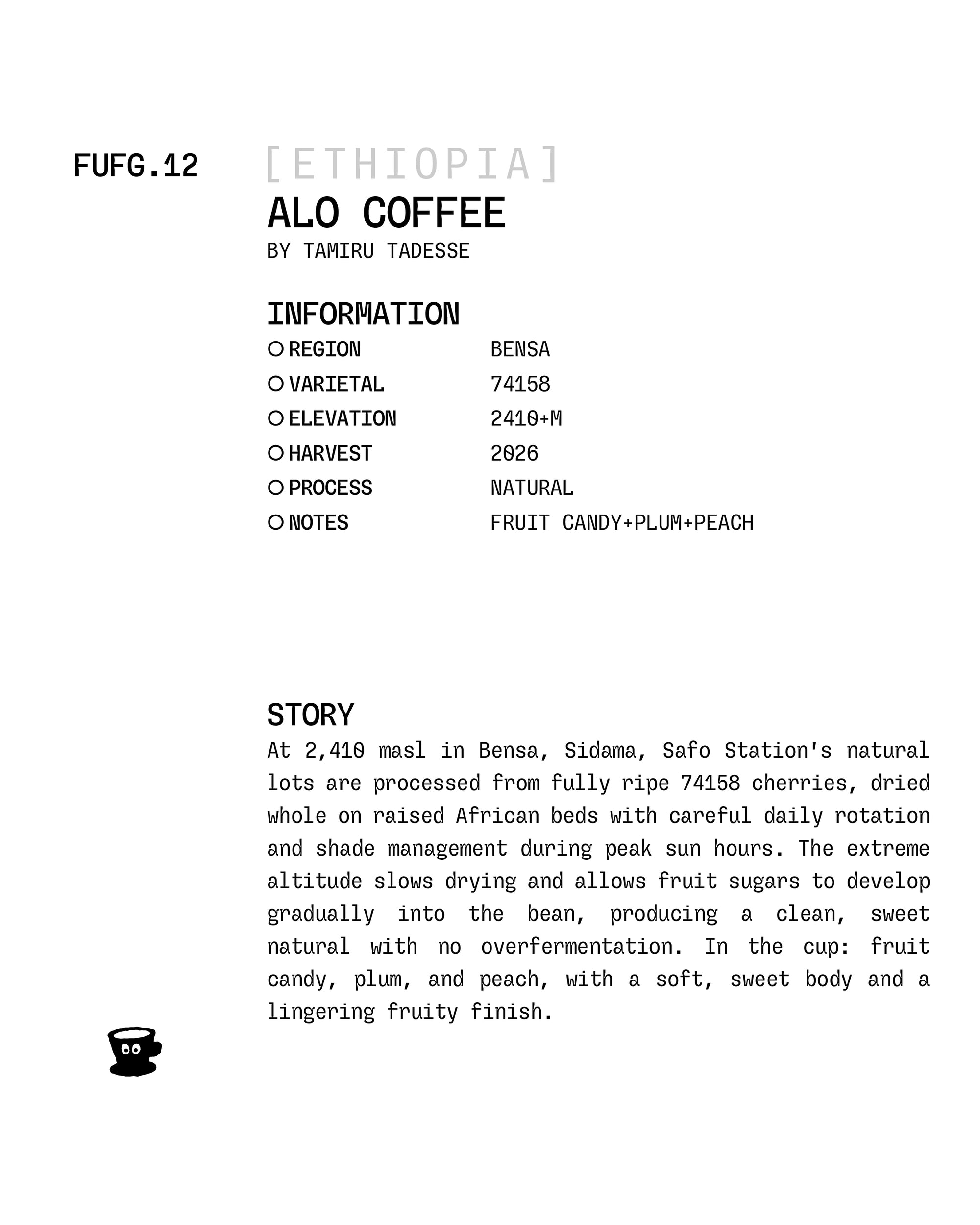 Ethiopia - Alo Coffee / 74158 (Safo Station) / Natural