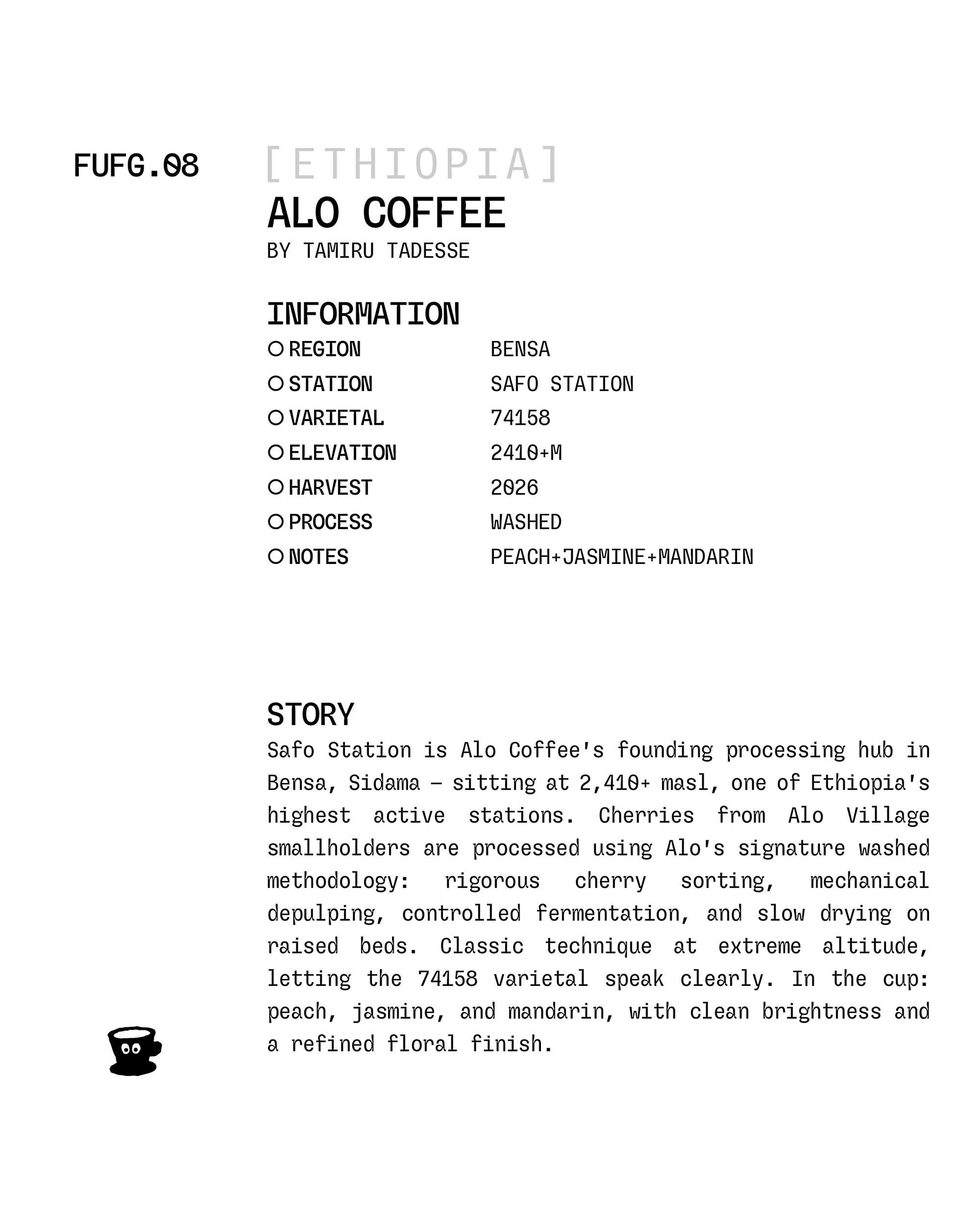 Ethiopia - Alo Coffee / 74158 (Safo Station) / Washed