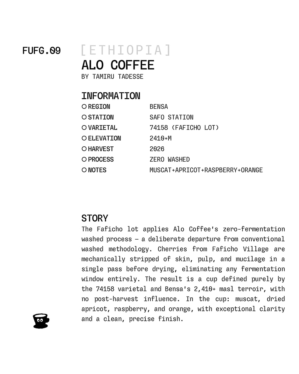 Ethiopia - Alo Coffee / 74158 (Faficho Lot Safo Station) / Zero Washed