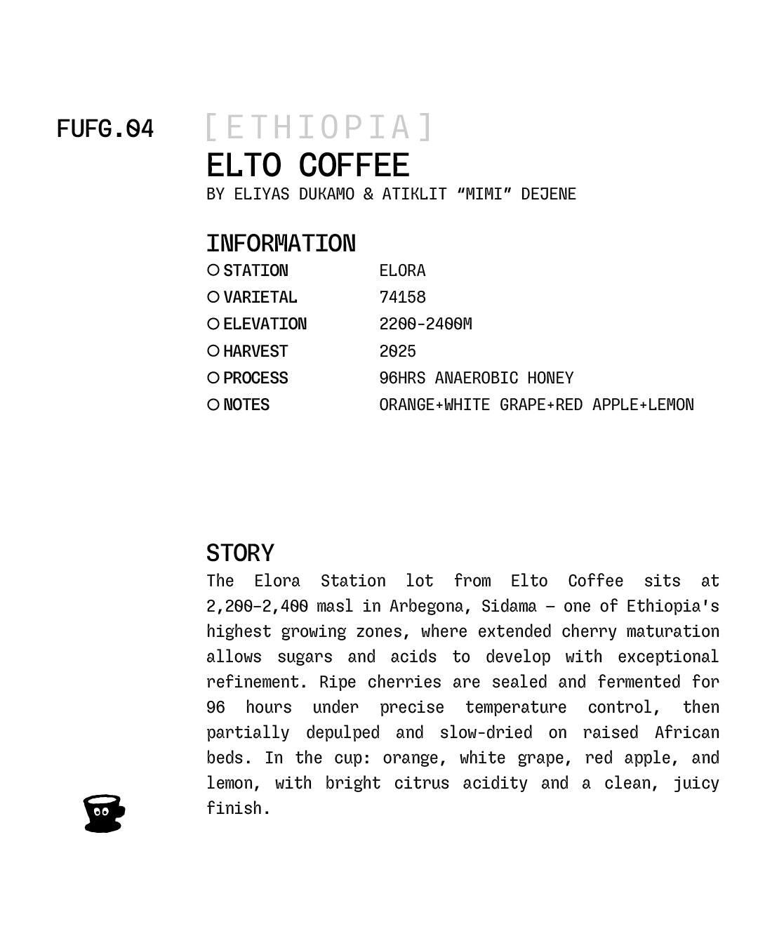 Ethiopia - Elto Coffee / 74158 (Elora Station) / 96hrs Anaerobic Honey